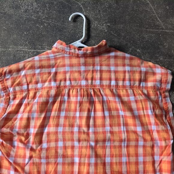 Eddie Bauer Gingham Summer Top Women M Orange Button Up Cap Sleeve Blouse - Picture 5 of 9
